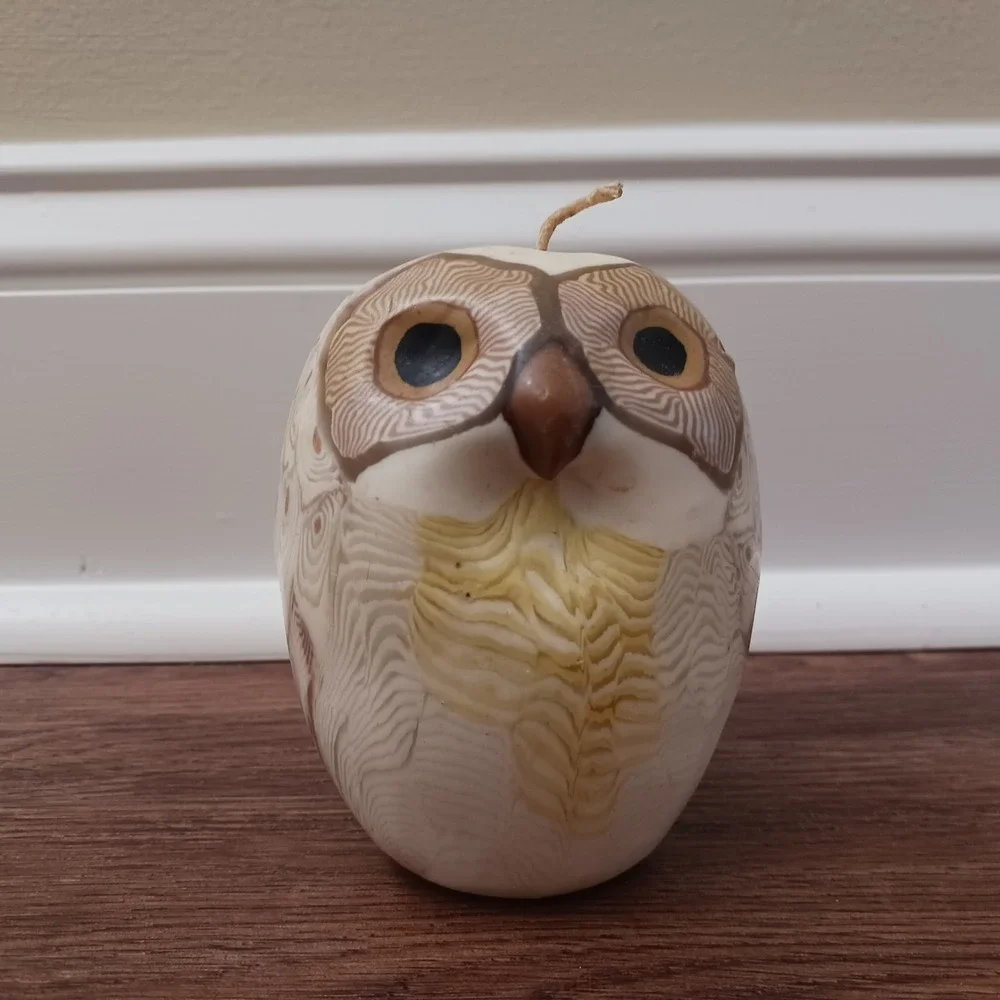 Vintage Detailed Owl Candle Molded Wax Statue Figure 1970s Home Decor 4